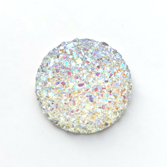 Druzy - Clear AB Round Cabs (3 pairs) 25mm