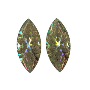 Snowflake Druzy Navette Cabs - Crystal AB (1 pair) 18x39mm