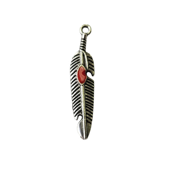 Feather Charm - Red - 10 pcs