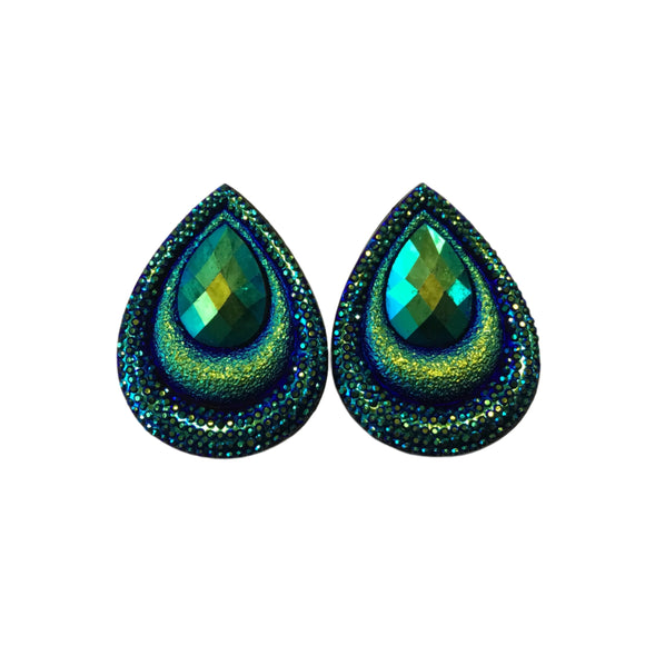 Teardrop - Peacock Cabs 38x29mm (1 pair) Royal Blue AB