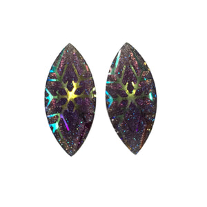 Snowflake Druzy Navette Cabs - Purple (1 pair) 18x39mm