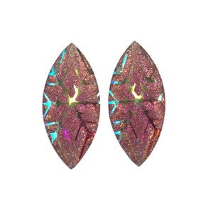 Snowflake Druzy Navette Cabs - Pink (1 pair) 18x39mm