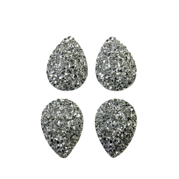 Druzy - Silver Teardrop Cabs (2 pairs)