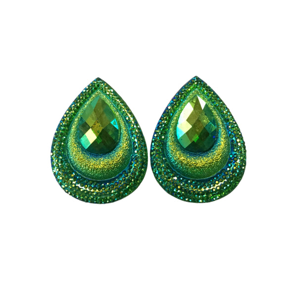 Teardrop - Peacock Cabs 38x29mm (1 pair) Emerald Green AB