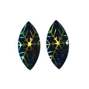 Snowflake Druzy Navette Cabs - Metallic Blue (1 pair) 18x39mm