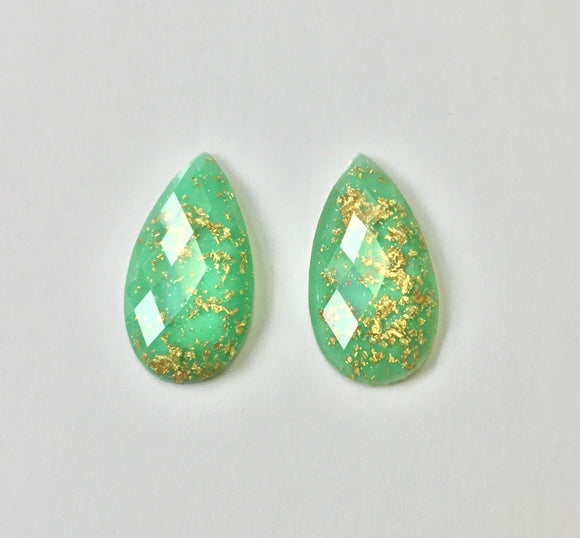 Gold Fleck - Turquoise Green Teardrop 16x30mm Cabs (1 pair)