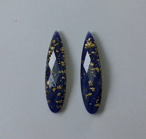 Gold Fleck - Royal Blue Fingernail 9x36mm Cabs (1 pair)