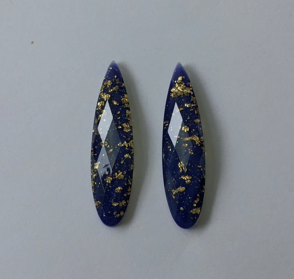 Gold Fleck - Royal Blue Fingernail 9x36mm Cabs (1 pair)