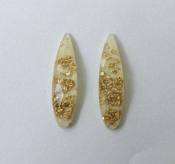 Gold Fleck - White Fingernail 9x36mm Cabs (1 pair)