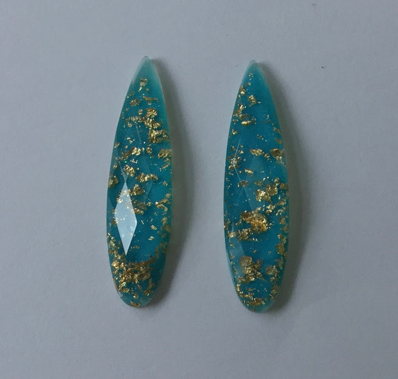 Gold Fleck - Blue Fingernail 9x36mm Cabs  (1 pair)