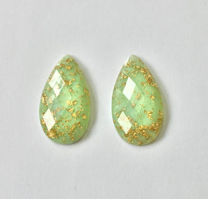 Gold Fleck - Mint Teardrop 16x30mm Cabs (1 pair)