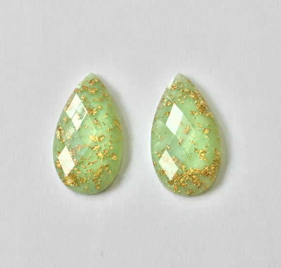 Gold Fleck - Mint Teardrop 16x30mm Cabs (1 pair)