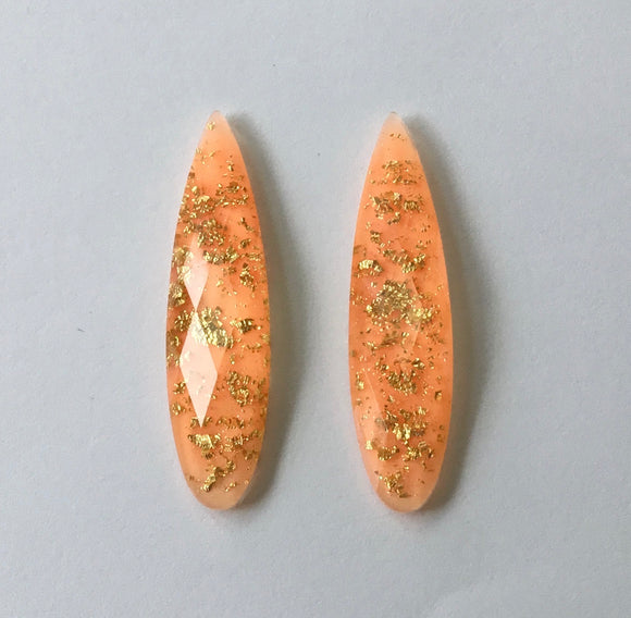 Gold Fleck - Peach Fingernail 9x36mm Cabs (1 pair)
