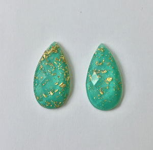 Gold Fleck - Aqua Teardrop 16x30mm Cabs (1 pair)