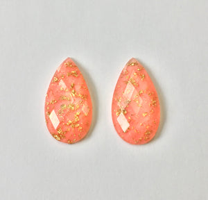 Gold Fleck - Pink Teardrop 16x30mm Cabs (1 pair)
