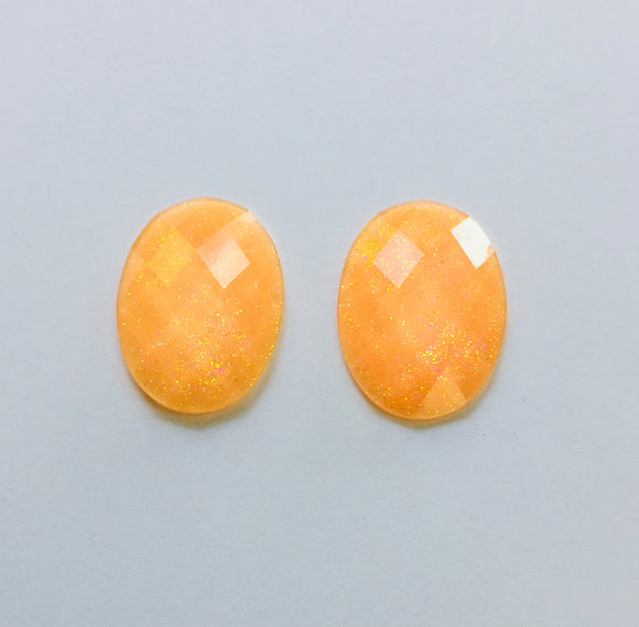 Glitter Oval - Peach 25x18mm Cabs (1 pair)