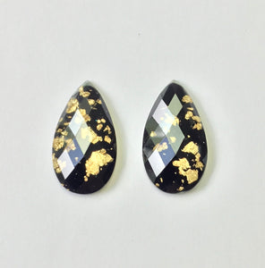 Gold Fleck - Black Teardrop 16x30mm Cabs (1 pair)