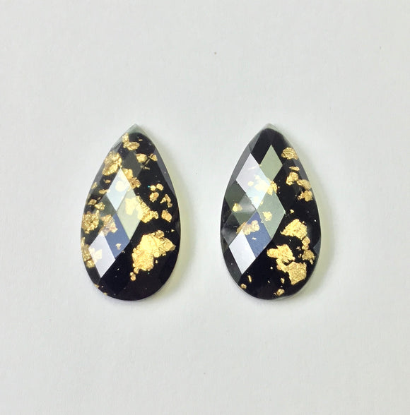 Gold Fleck - Black Teardrop 16x30mm Cabs (1 pair)