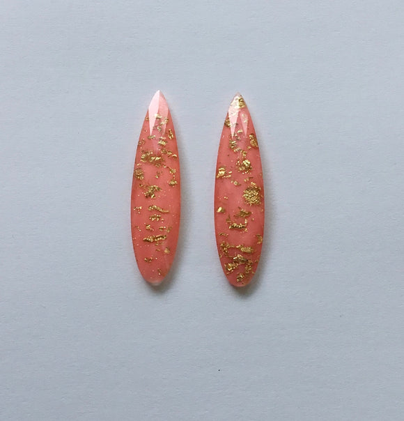 Gold Fleck - Pink Fingernail 9x36mm Cabs (1 pair)