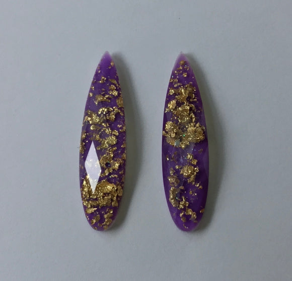 Gold Fleck - Purple Fingernail 9x36mm Cabs (1 pair)