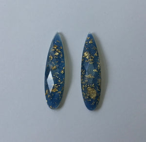 Gold Fleck - Pale Blue Fingernail 9x36mm Cabs (1 pair)
