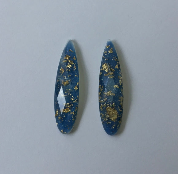 Gold Fleck - Pale Blue Fingernail 9x36mm Cabs (1 pair)