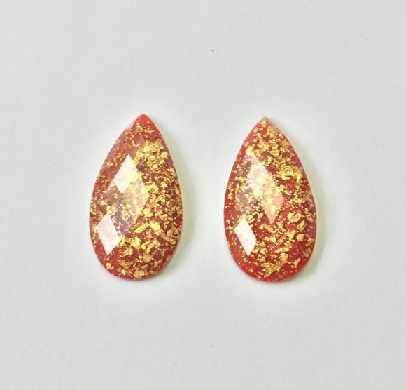 Gold Fleck - Red Teardrop 16x30mm Cabs (1 pair)