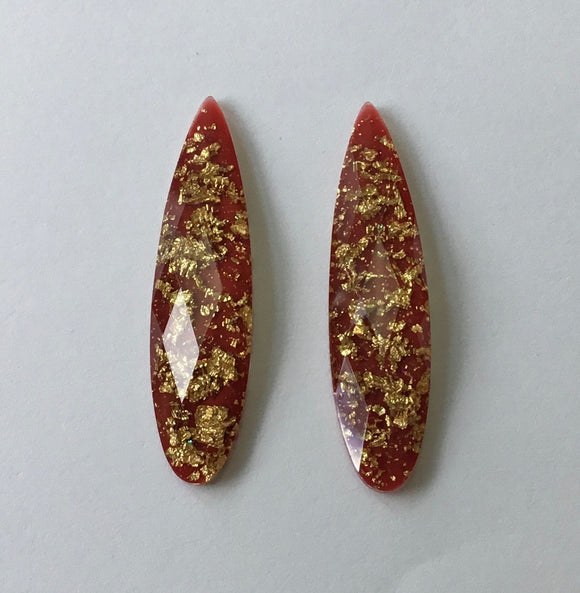 Gold Fleck - Red Fingernail 9x36mm Cabs (1 pair)