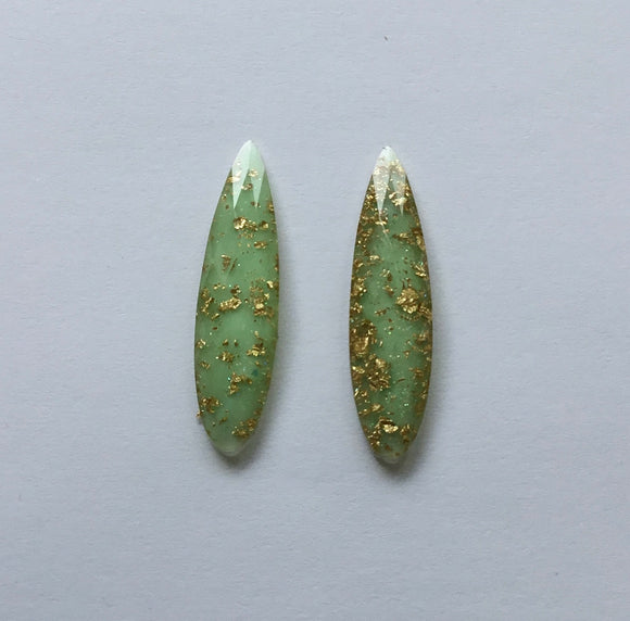 Gold Fleck - Mint Fingernail 9x36mm Cabs (1 pair)