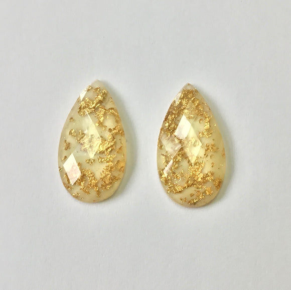 Gold Fleck - White Teardrop 16x30mm Cabs (1 pair)