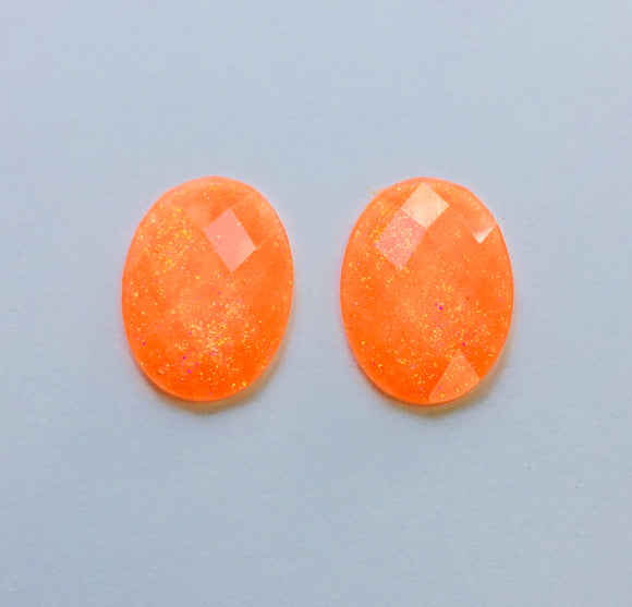 Glitter Oval - Orange 25x18mm Cabs (1 pair)