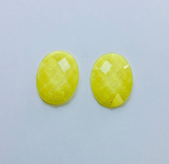 Glitter Oval - Yellow 25x18mm Cabs (1 pair)