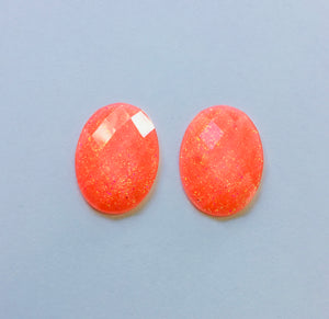 Glitter Oval - Hot Pink 25x18mm Cabs (1 pairs)