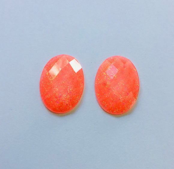 Glitter Oval - Hot Pink 25x18mm Cabs (1 pairs)