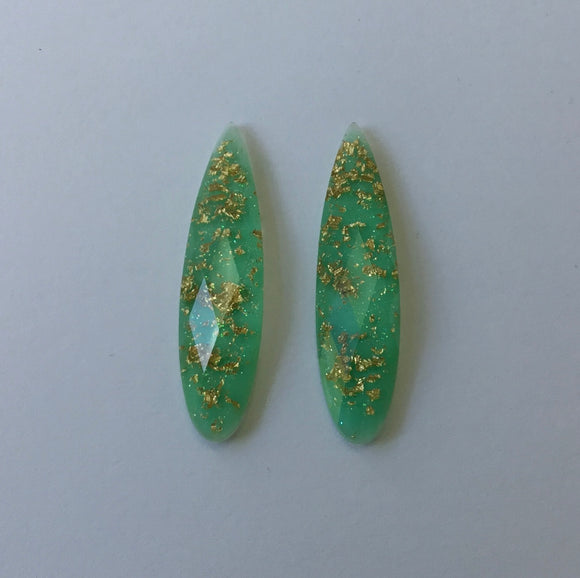 Gold Fleck - Turquoise Green Fingernail 9x36mm Cabs (1 pair)