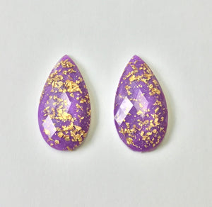 Gold Fleck - Purple Teardrop 16x30mm Cabs (1 pair)