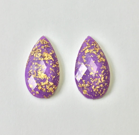 Gold Fleck - Purple Teardrop 16x30mm Cabs (1 pair)
