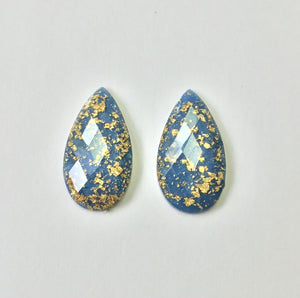 Gold Fleck - Pale Blue Teardrop 16x30mm Cabs (1 pair)