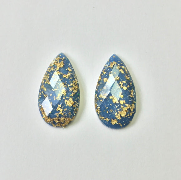 Gold Fleck - Pale Blue Teardrop 16x30mm Cabs (1 pair)