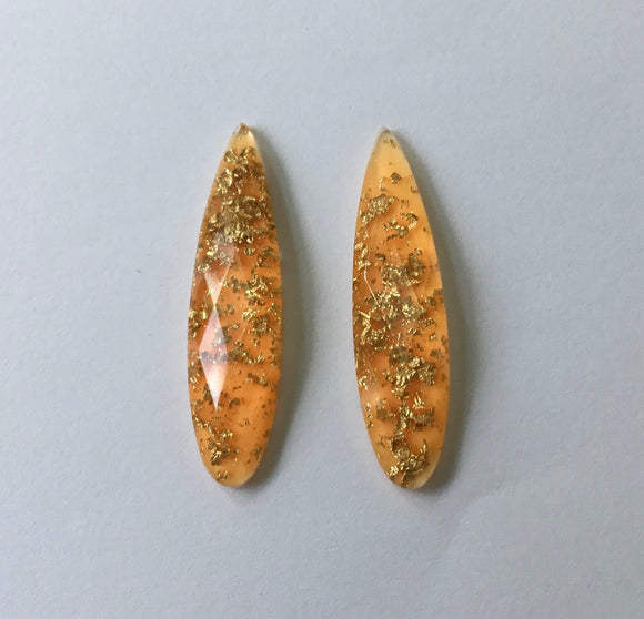 Gold Fleck - Orange Fingernail 9x36mm Cabs (1 pair)