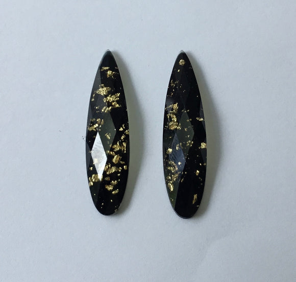 Gold Fleck - Black Fingernail 9x30mm Cabs (1 pair)