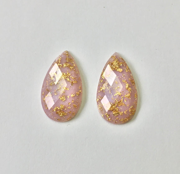 Gold Fleck - Lilac Teardrop 16x30mm Cabs (1 pair)