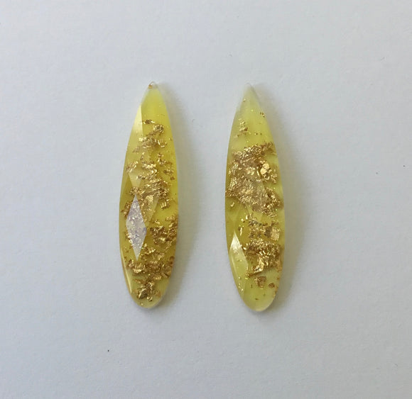 Gold Fleck - Yellow Fingernail 9x36mm Cabs (1 pair)