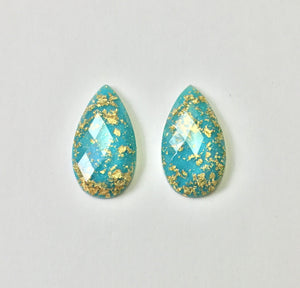 Gold Fleck - Blue Teardrop 16x30mm Cabs (1 pair)