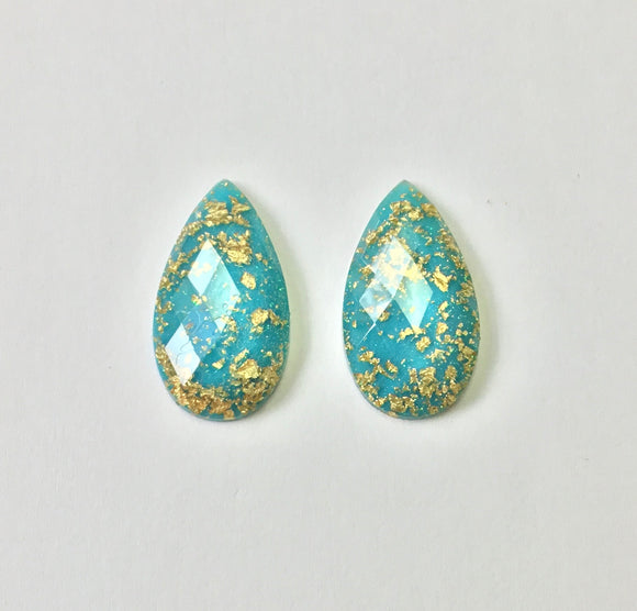 Gold Fleck - Blue Teardrop 16x30mm Cabs (1 pair)