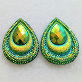 Teardrop - Peacock Cabs 38x29mm (1 pair) Emerald Green AB