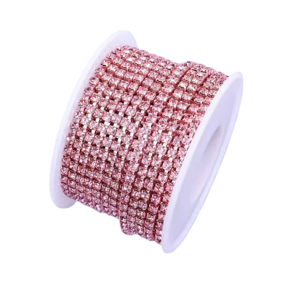 Pink Rhinestone Metal Banding - SS6 - 1 Yard