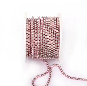 Pink Clear Crystal Rhinestone Metal Banding - SS6 - 1 Yard
