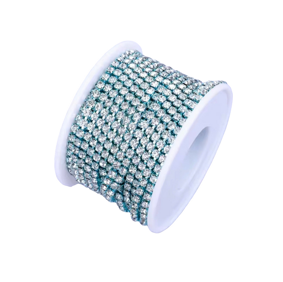 Blue Clear Crystal Rhinestone Metal Banding - SS6 - 1 Yard