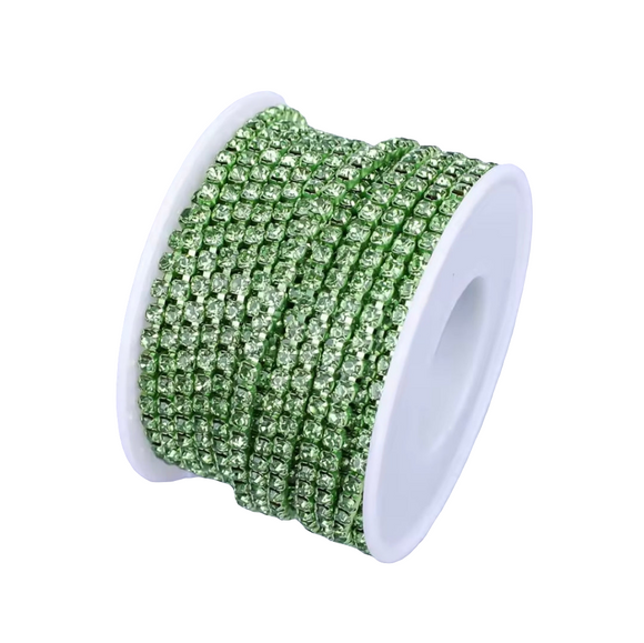 Peridot Crystal Rhinestone Metal Banding - SS6 - 1 Yard